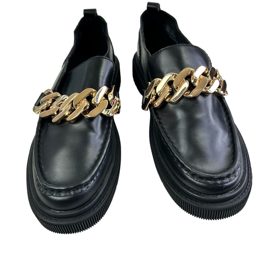 NEW Kelsi Dagger Brooklyn Pulse Gold Chain Platform Loafer 9.5 Black leather